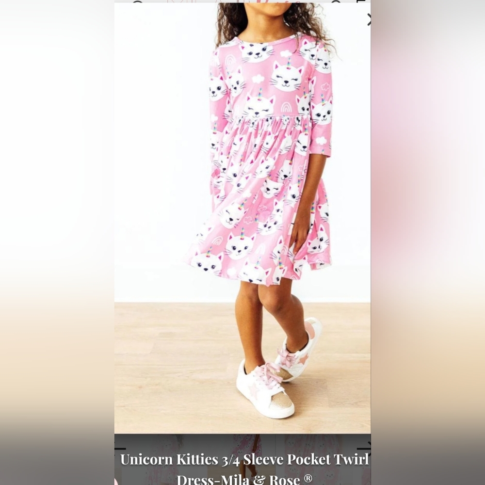 Pink Cat Print Twirl Dress